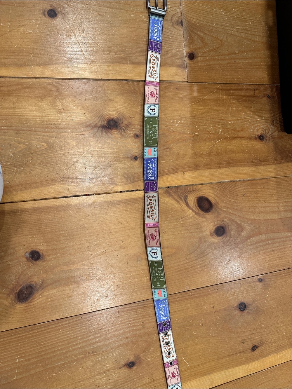 Y2K vintage Fossil Patchwork Leather Belt with Blue, Pink, Green Panels